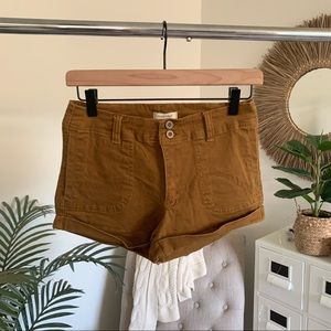Forever 21 Tan Rust Brown Mid Rise Cuffed Chino Denim Utility Shorts 26